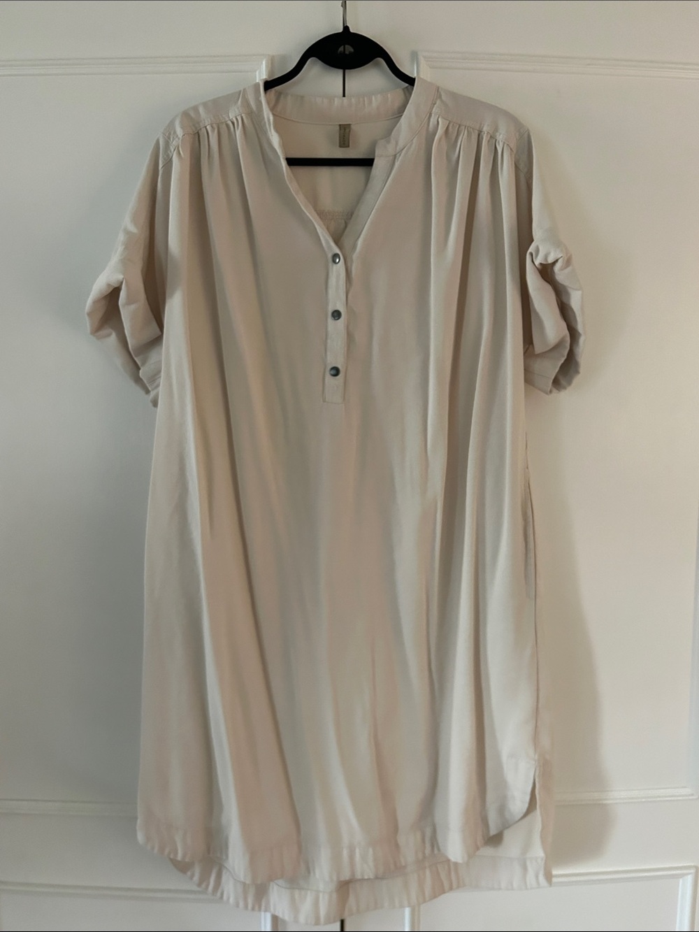 Relaxed Light Beige Button Henley Tunic